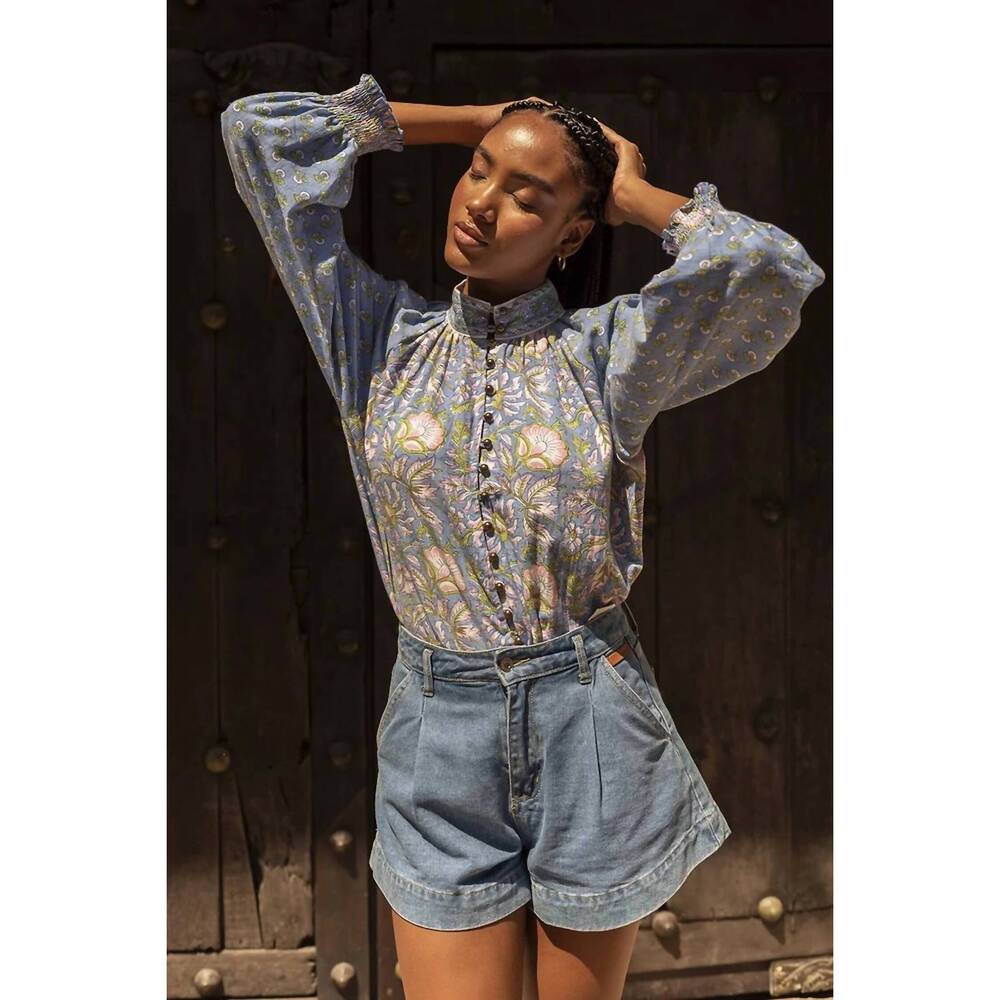 NEW MISS JUNE PARIS raquel high neck blouse in blue